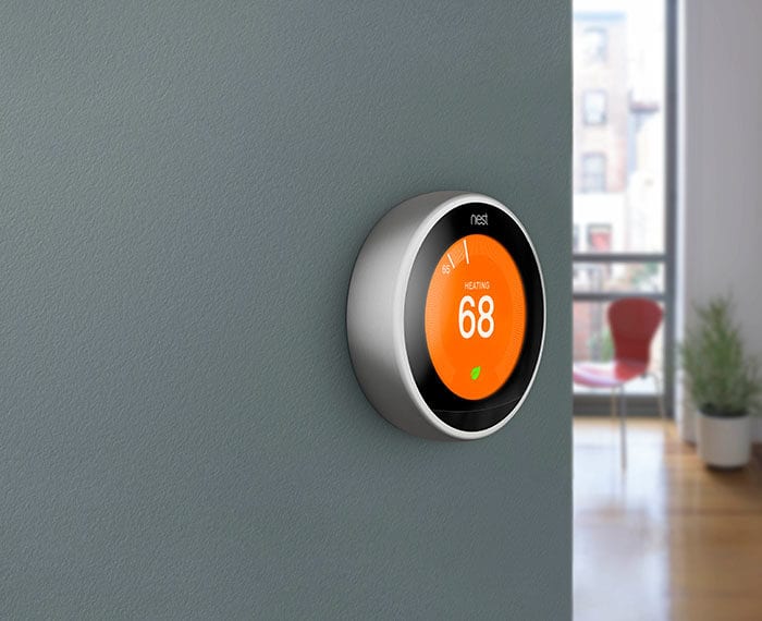 nest thermostat on gray wall | Save Energy in Indianapolis with a Wi-Fi Thermostat | Homesense Heating and Cooling